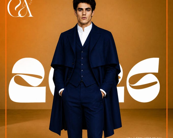 Men’s Navy Blue Three Piece Suit, Formal Wedding & Evening Wear