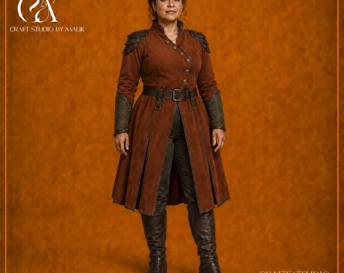 Women’s Suede Renaissance Warrior Coat, Custom Ren Faire Knight Outfit