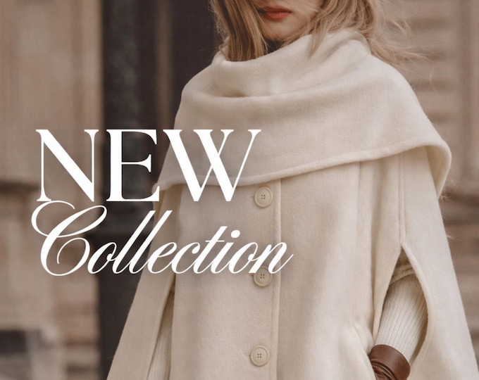 Women’s Wool Cape Coat, Minimal Luxury Outerwear
