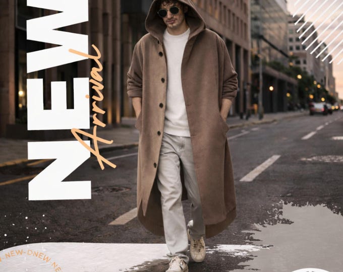 Men’s Hooded Long Wool Blend Coat
