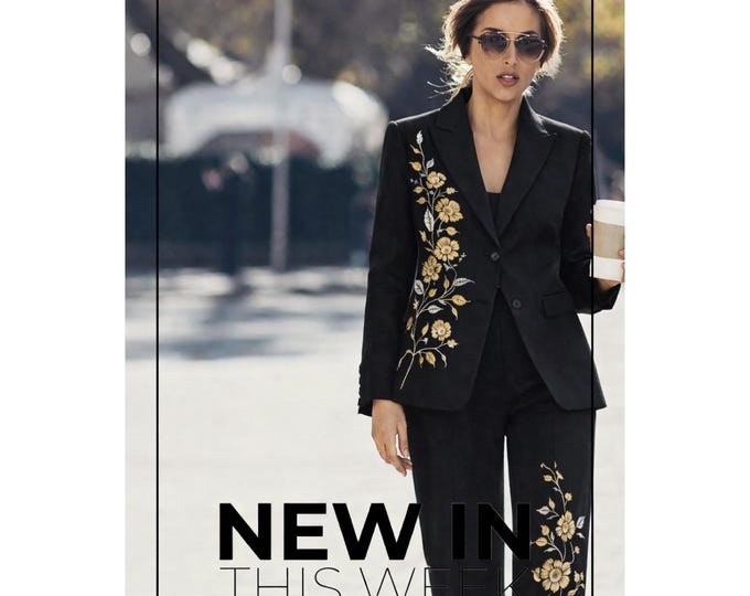 Black Embroidered Pantsuit for Women