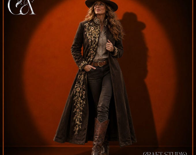 Western Outfit for Women, Luxury Handmade Embroidery  Coat