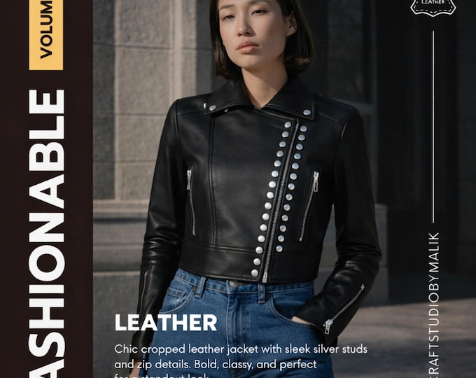 Black Studded Leather Biker Jacket Women