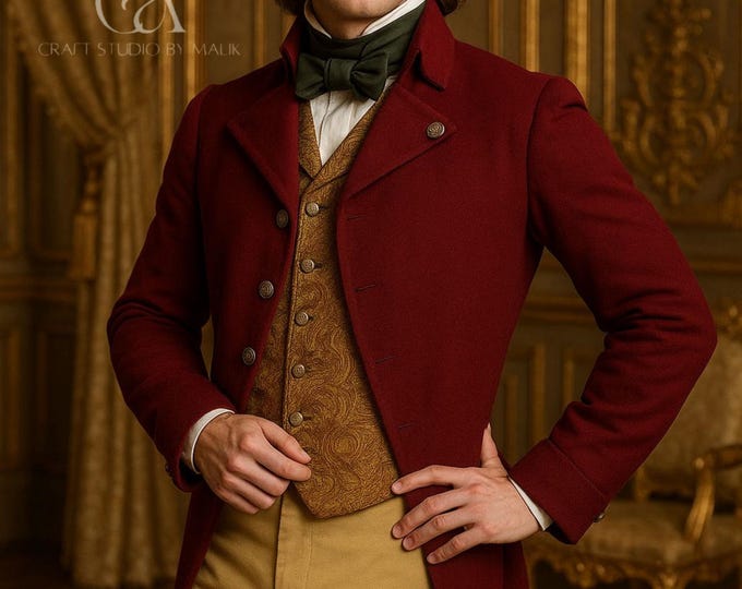 Burgundy Wool Blend Tailcoat - Royal Victorian Regency Mens Jacket