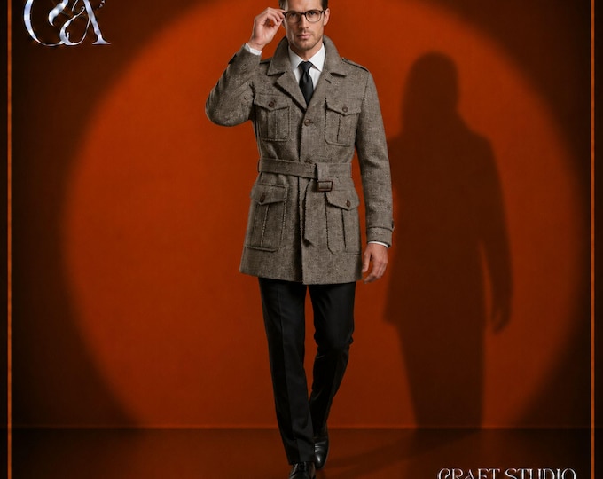 Men's Tweed Safari Jacket Coat