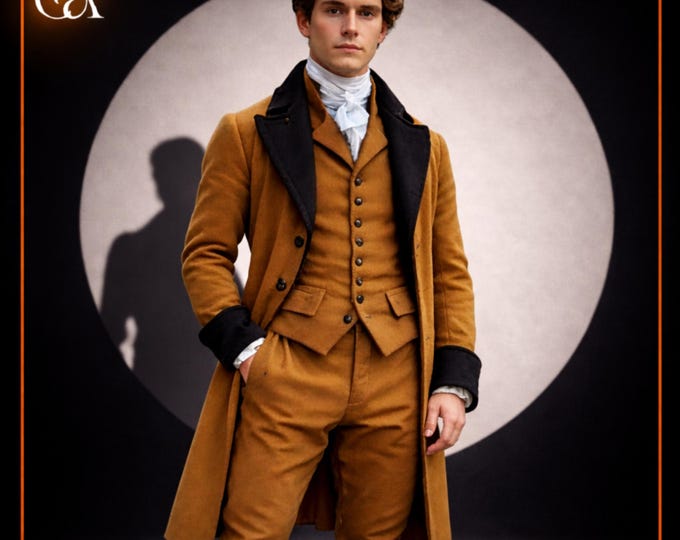 Regency Wool Greatcoat Ensemble: 18th Century Tailcoat & Waistcoat