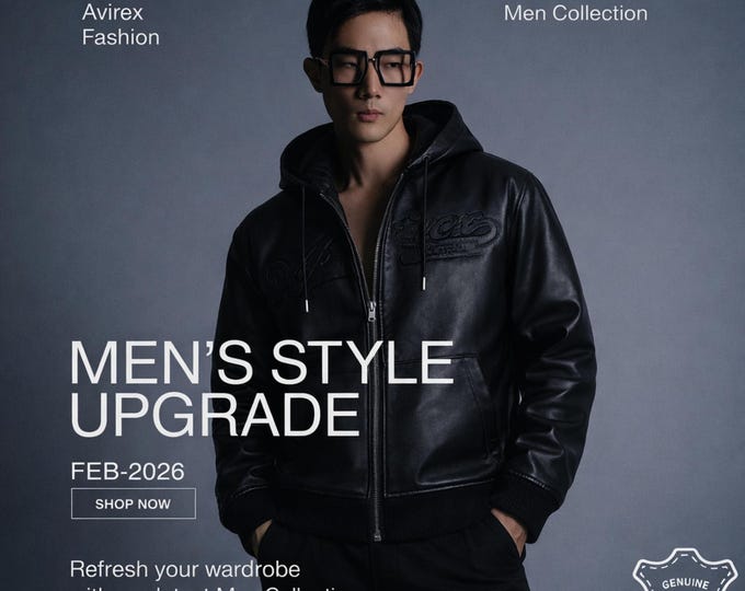 Avirex Black Leather Bomber Jacket, Military Style Hooded Outerwear