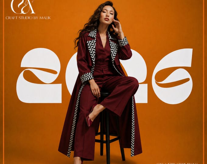 Women's Burgundy Trench Coat Set
