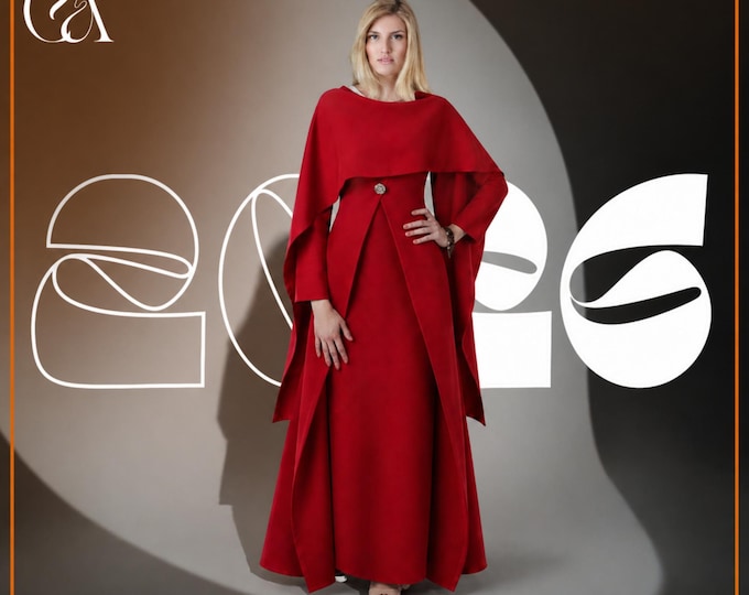 Red Cape Dress, Modest Maxi Gown, Custom Made Formal Dress