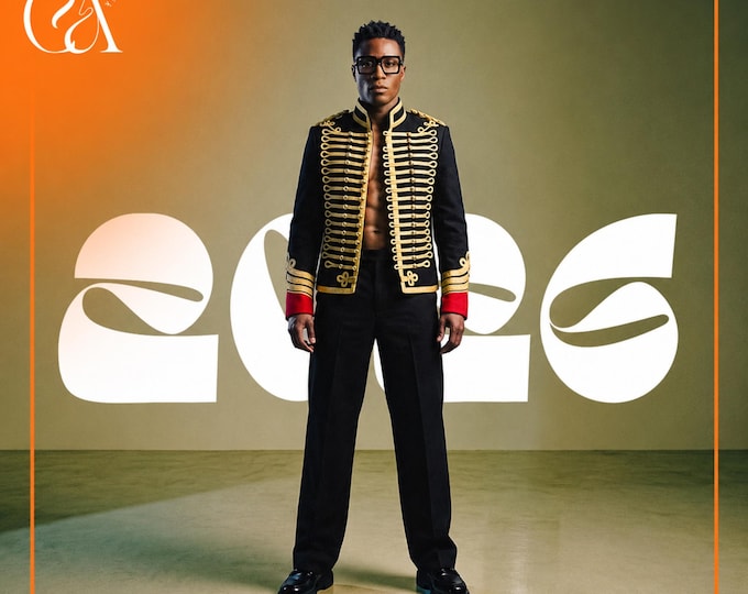 Men's Wool Hussar Jacket, Embroidered Military Officer Coat