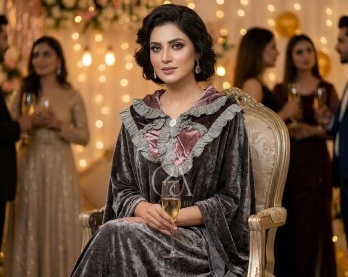 Grey Velvet Cape: Ruffled Neck, Formal Shawl - Ready to Dispatch