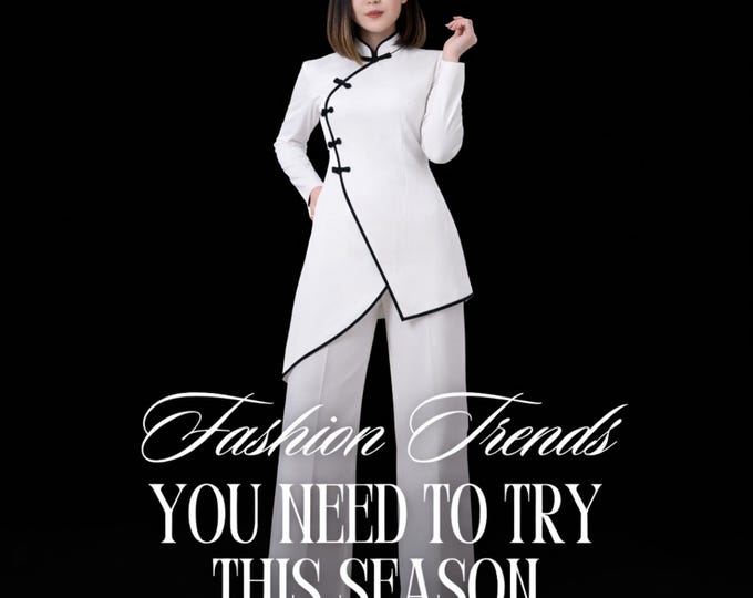 White Asymmetrical Jumpsuit with Black Trim & Bow Tie