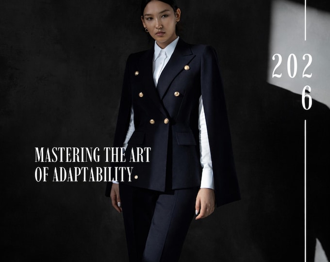 Women Cape Blazer Suit – Navy Blue Pantsuit