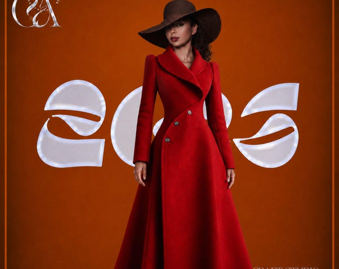 Red Wool Coat for Women ,Asymmetrical Winter Coat