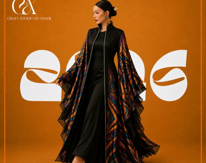 Black Kaftan Dress for Women, Designer Maxi Dress