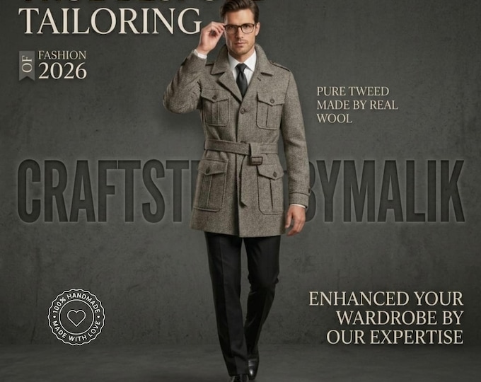 Men's Tweed Safari Jacket Coat