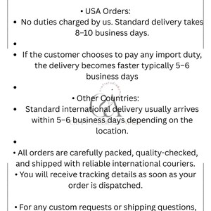 May include: A white rectangular document with the text "Shipping Information" at the top. The document lists shipping details for USA and other countries, including delivery times and order tracking information.