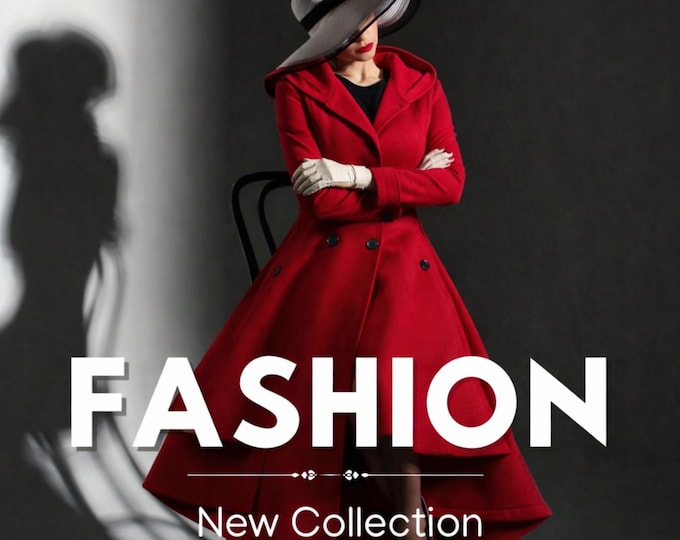 Hooded Wool Coat for Women, Long Double Breasted Winter Overcoat
