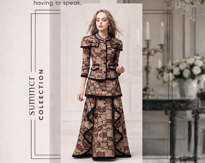 Women Tweed Skirt Suit Two Piece Outfit
