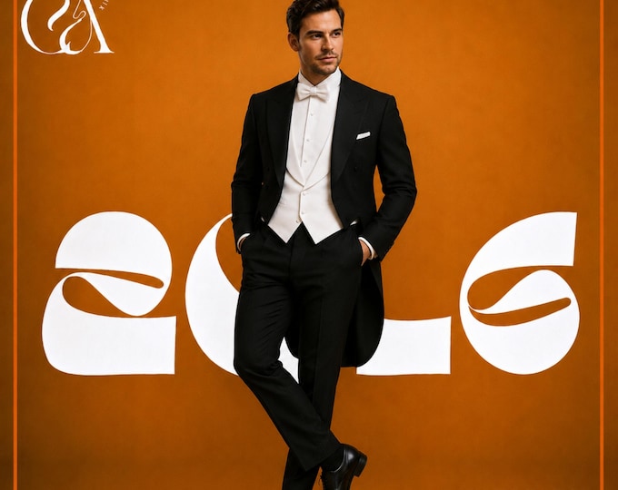 Men's Tailcoat Tuxedo, Black Regency Ballroom Coat