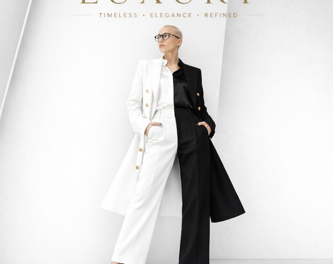 Two Tone Women Suit, Custom Long Coat Set