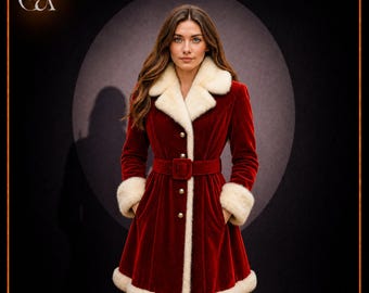 Red Velvet Christmas Coat: Santa Style Faux Fur Trim