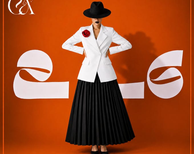 Women’s Tailored Blazer and Pleated Skirt Set, Minimal Formal Wear