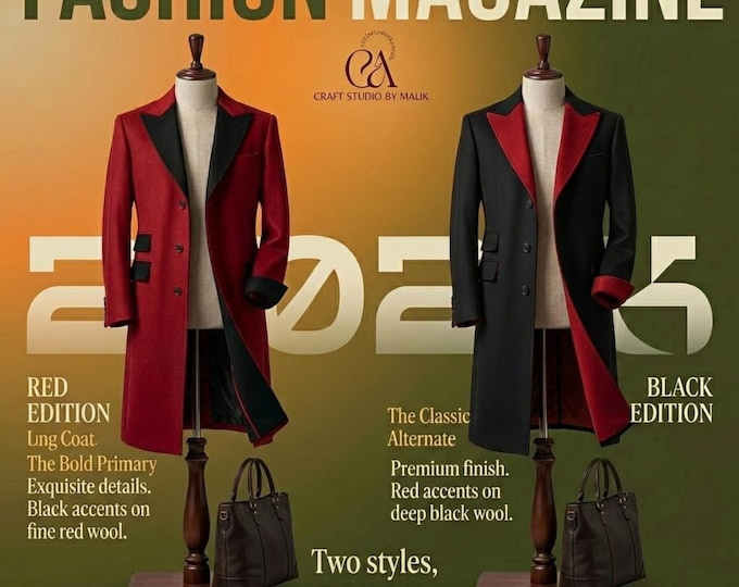 Reversible Mens Long Coat Red Black