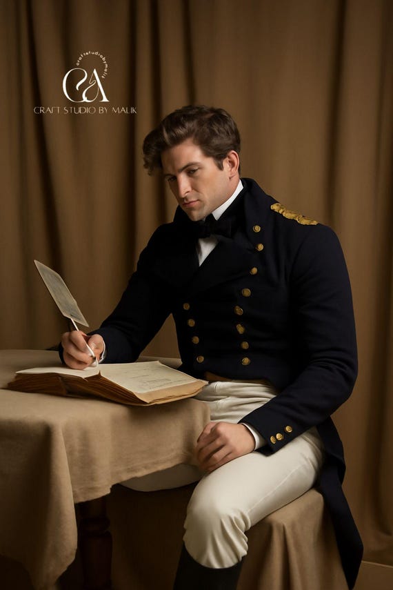Navy Blue Wool Regency Tailcoat: 1840s Military Reenactment Coat
