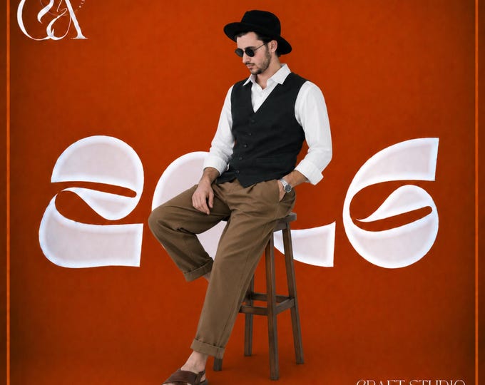 Old Money Men's Outfit, Vintage Vest shirt and Trouser Set