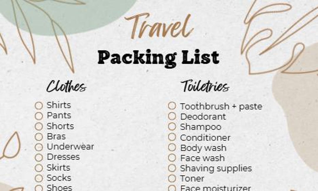 Printable Travel Packing List | Vacation Checklist PDF | Digital ...