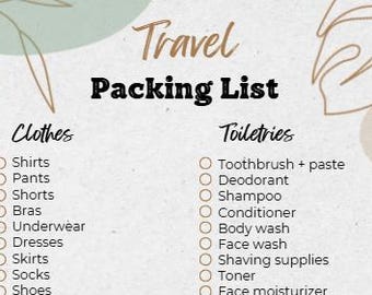 Printable Travel Packing List | Vacation Checklist PDF | Digital Download for Trip Planning