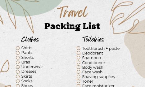 Printable Travel Packing List | Vacation Checklist PDF | Digital ...