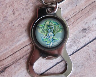 Mushroom Girl, 4 Artwork Options, Bottle Opener Keychain