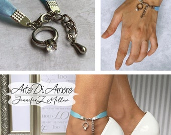 Ring, Something Blue Ribbon Wedding Anklet or Bracelet with 32 Ribbon Options