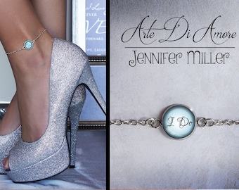 Perzonalized Text Stainless or Gold Something Blue Personalized Wedding Anklet or Bracelet with 3 Blue Options