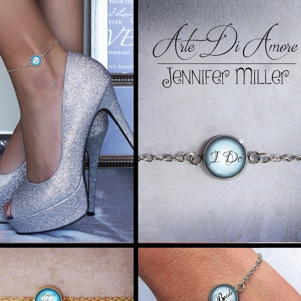 Perzonalized Text Stainless or Gold Something Blue Personalized Wedding Anklet or Bracelet with 3 Blue Options