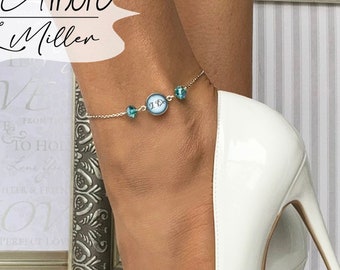 Customizable Something Blue Beaded Chain Wedding Anklet or Bracelet