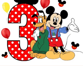 Mickey Mouse 3rd Birthday PNG, Sublimation Graphics (Digital Download)