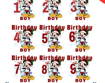 Mickey Mouse 1e-9e verjaardag, png: kerstverjaardag shirtafbeelding (digitale download)
