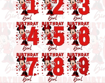 Gráficos de sublimación PNG de cumpleaños de Minnie Mouse, plancha de cumpleaños