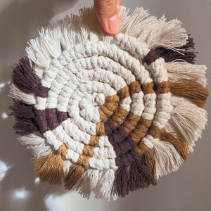 Handmade Macrame Cotton Coasters - Winter Woods Collection, Brown Drink Mat, Modern Boho Home Decor