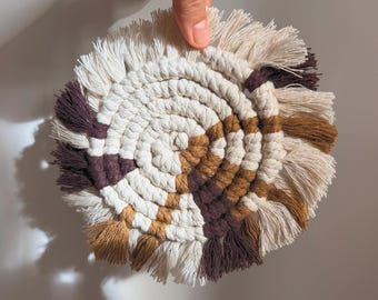 Posavasos de algodón macramé hechos a mano - Colección Bosques Invernales, posavasos marrón, decoración moderna bohemia para el hogar