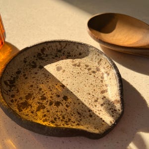 Handmade Ceramic Spoon Rest – Winter Woods Collection, Rustic Speckled Stoneware, Artisan Pottery