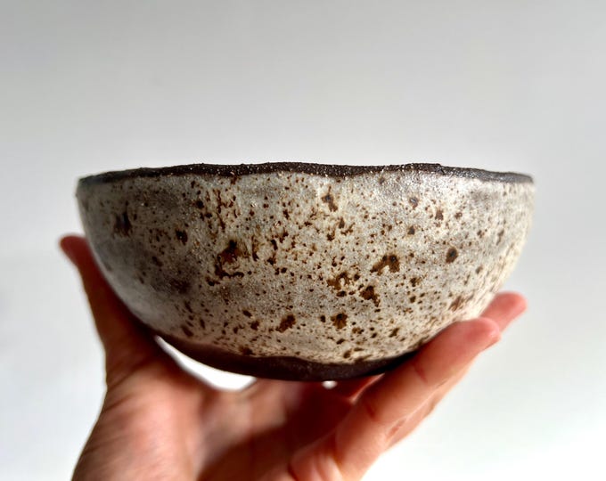 Handmade Speckled Stoneware Bowl - Winter Woods Collection, Rustic Beige Ceramic