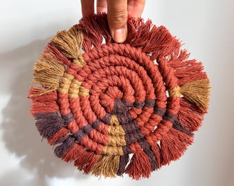 Posavasos de algodón macramé hechos a mano - Colección Black Gold, posavasos de terracota, decoración moderna bohemia para el hogar