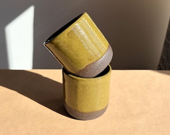 Taza de café espresso de cerámica hecha a mano - Colección Matcha Green, taza pequeña de gres, cerámica terrosa, 7 oz