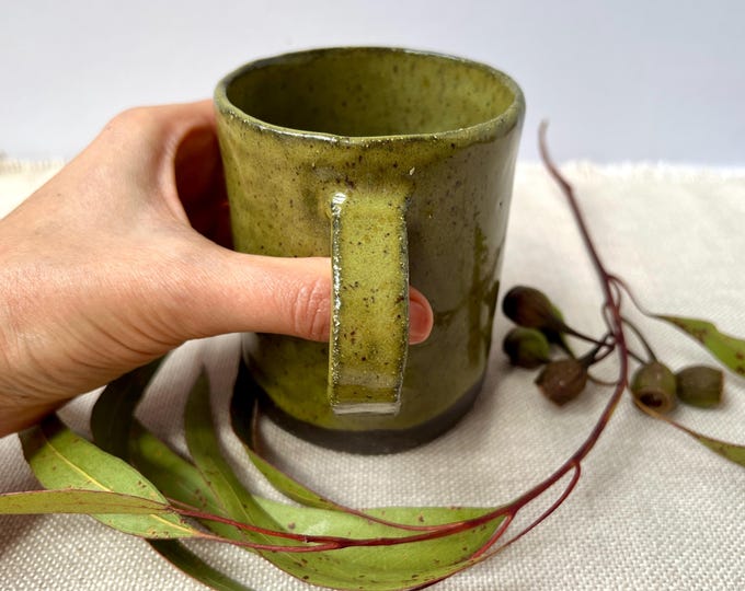 Handmade Rustic Ceramic Mug – Matcha Green Collection, Stoneware Coffee Cup, Earthy Pottery