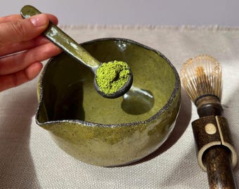 Handmade Matcha Set - Matcha Green Collection, Ceramic Bowl, Spoon, Bamboo Whisk