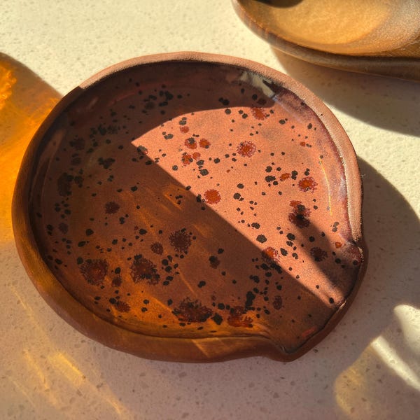 Handmade Ceramic Spoon Rest – Dusty Plum Collection, Speckled Stoneware, Artisan Pottery